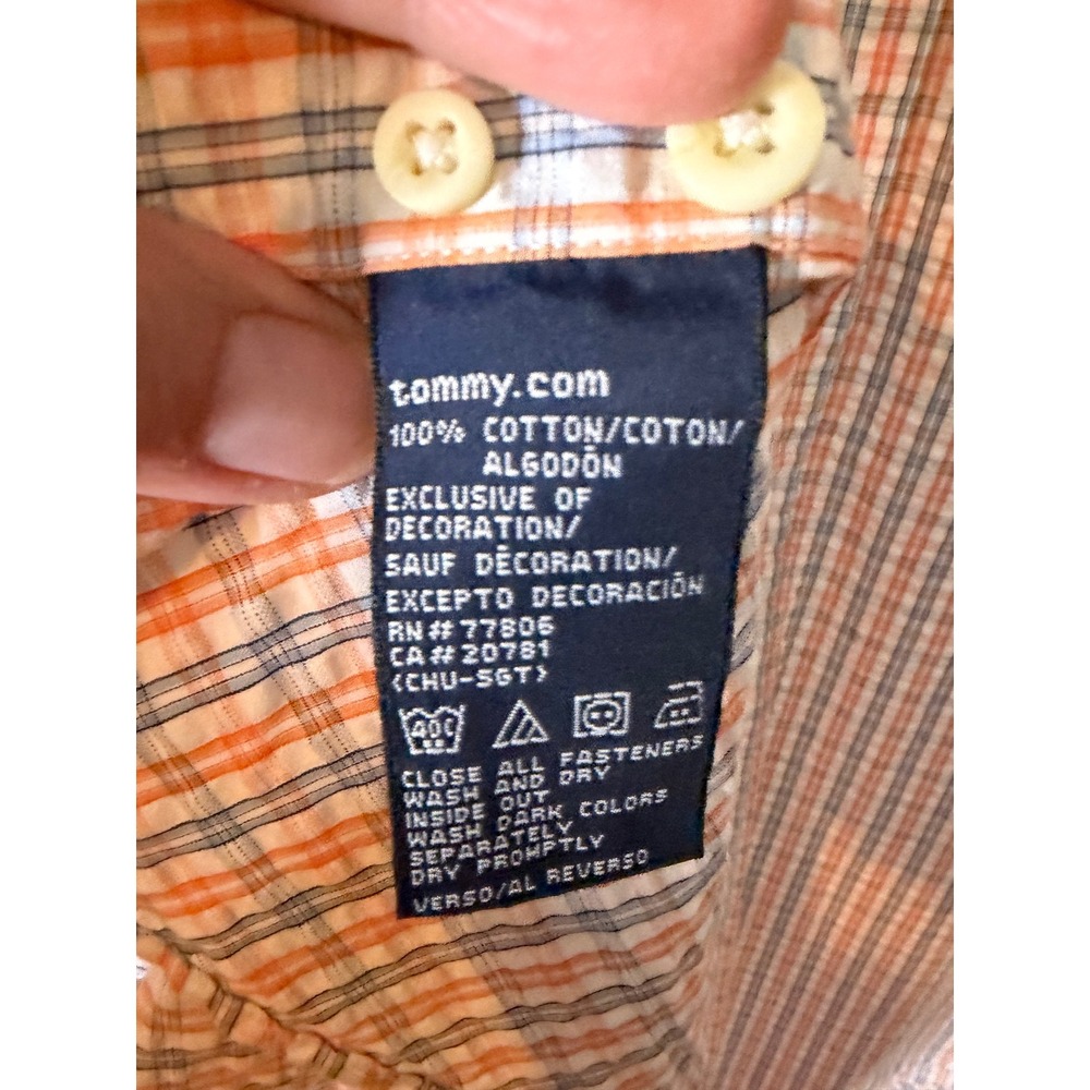 Tommy Hilfiger Men XL Short Sleeve Seersucker Plaid Button Down Shirt Orange Blu - Picture 5 of 5